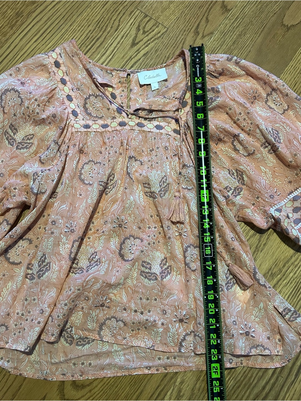 *Cleobella Boho Blouse S Organic Cotton Peach Floral Tassel Top Festival Chic - Picture 5 of 10